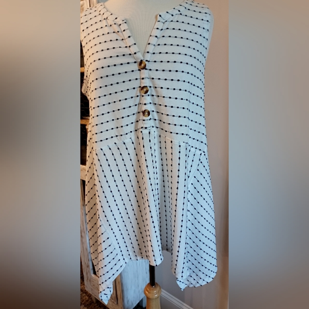 New Directions Sleeveless Stripped Tunic Asynnetrical Sz Large #0387